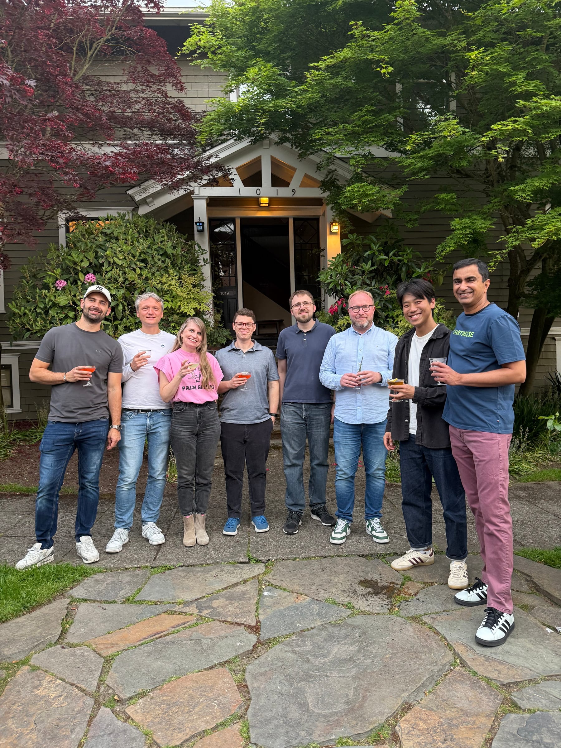 Ajit with members of the Hugging Face infrastructure team at a party at his home in Seattle.
