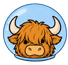 Oxy, the orange ox in her blue space helmet
